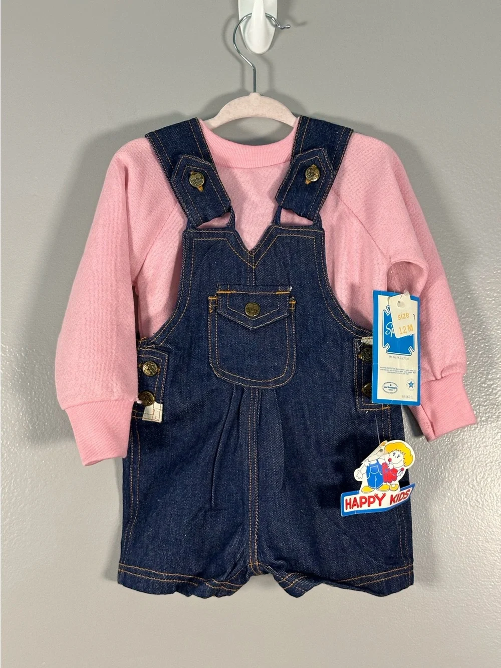 Vintage 80’s / 90’s Spencer’s Happy Kids Baby Girls Denim Overalls set NWT 12M